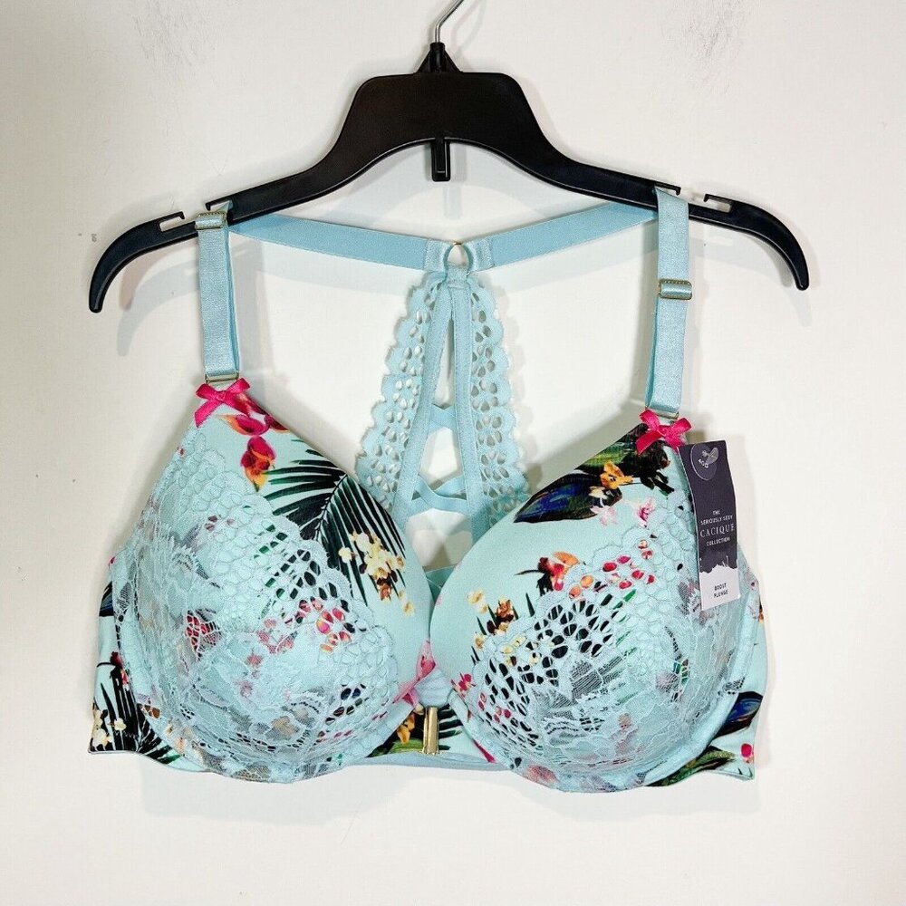 CACIQUE NWT Lane Bryant Boost Plunge‎ Lace Green Floral Racerback Bra Size 40D - Picture 10 of 10